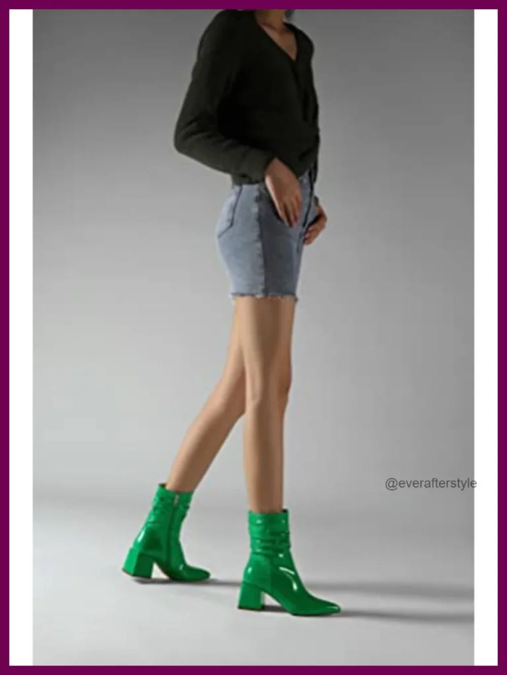 Faux Patent Leather Pointed Toe Ankle Boots Chunky Block Heel Booties Side